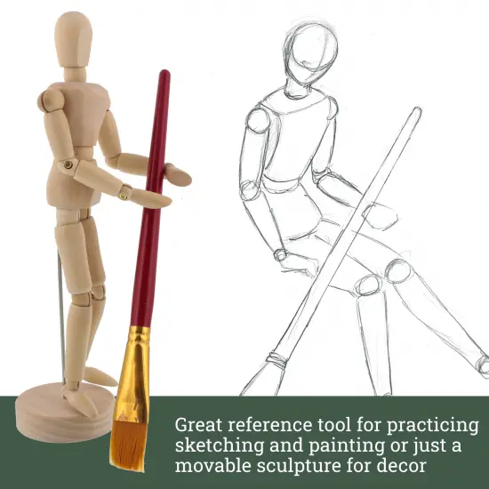 Wood 12" Artist Drawing Manikin Articulated Mannequin with Base and Flexible Body - Perfect For Drawing the Human Figure (12" Pair - Male & Female) {5}
