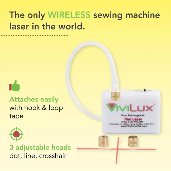ViviLux 3-in-1 Rechargeable Red Laser System for Sewing & Quilting &ndash; Adjustable Line, Crosshair, and Dot Laser Heads, Improve Sewing Accuracy {4}