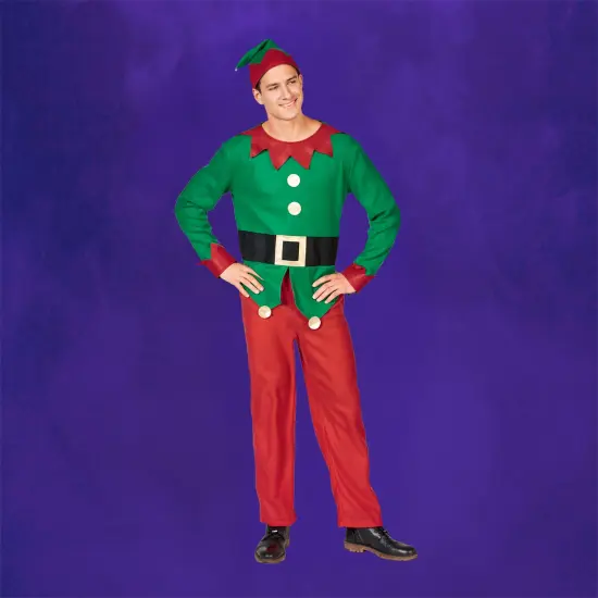 Northlight 40" Red and Green Men's Elf Costume With a Christmas Santa Hat - Standard Size {4}