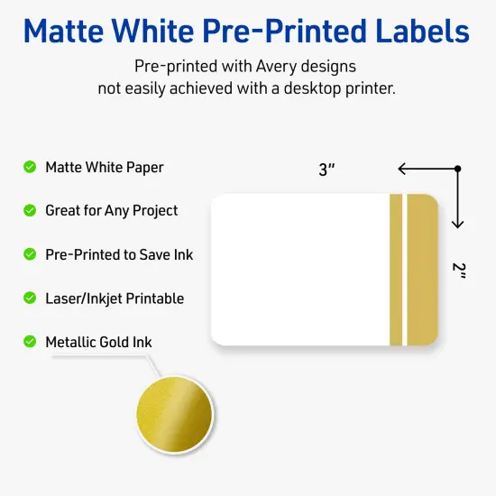 Avery Printable Rectangle Labels, Gold Double-Dipped Edge, 2" x 3", Matte White Rectangle Labels, Permanent, Laser/Inkjet, 80ct, Great for Product Labels {2}