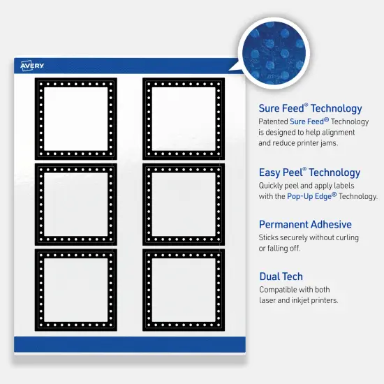 Avery Printable Square Labels, Black and White Polka Dots, 3" x 3", Glossy White Square Labels, Permanent, Laser/Inkjet, 60ct, Great for Product Labels {3}