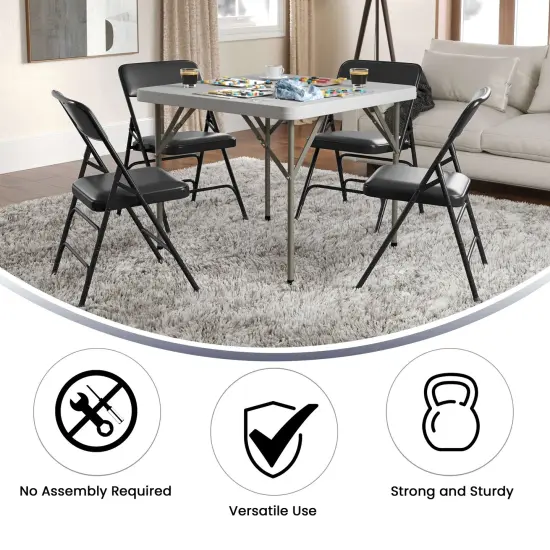 Emma and Oliver 2 Pack Home & Office Portable Party Events Padded Metal Folding Chair BlackVinyl/Black {3}