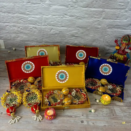 Personalized Diwali Gifts Hamper Shubh Labh Rajasthani Brocade Design Gift Box Indian Festival Diwali Hamper Basket for Employees Home Office Friends Family - Corporate Return Gift Items {2}
