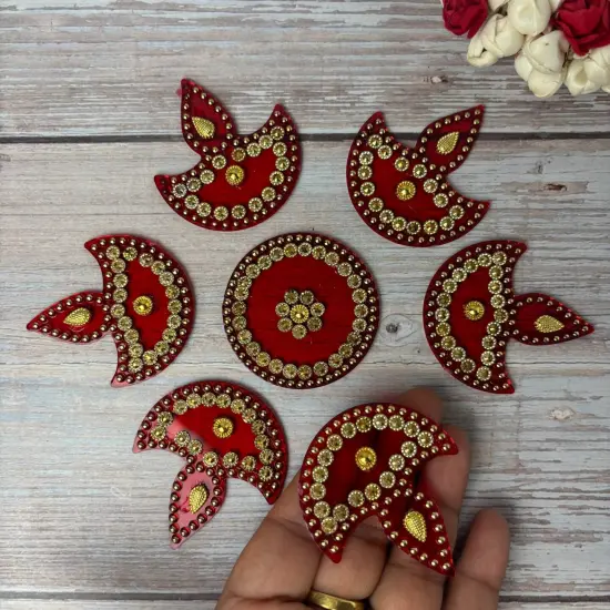 Diya Floor Rangoli Indian Traditional Handmade Reusable 6.5 Inches Acrylic Diya Rangoli Diwali Navratri Home Temple Decor Floor Table Decoration - Deepawali Wedding Housewarming Gift {3}