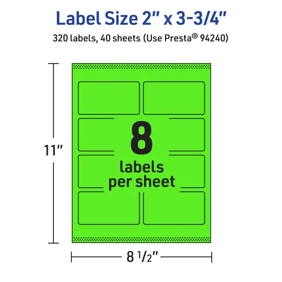Avery Neon Green Paper Labels, 2" x 3.75" Rectangle {5}