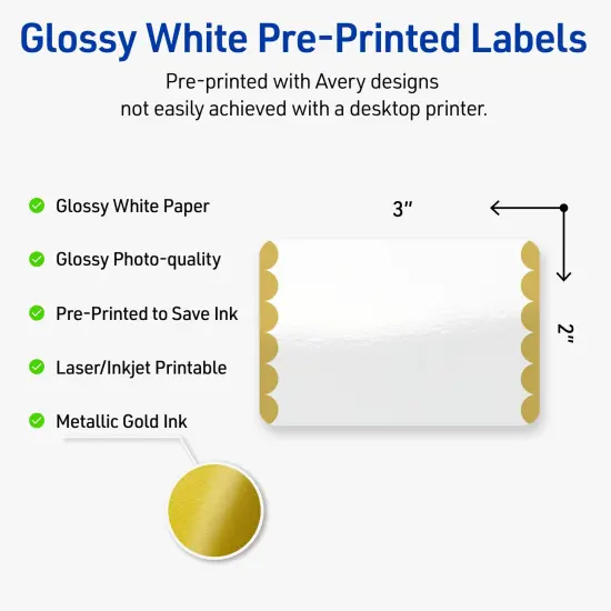 Avery Printable Rectangle Labels, Gold Edge Dots, 2" x 3", Glossy White Rectangle Labels, Permanent, Laser/Inkjet, 80ct, Great for Product Labels {2}