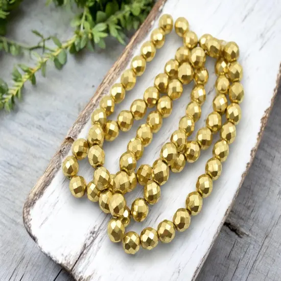 *25* 8mm Gold Fire Polished Round Beads {2}