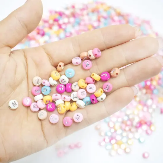 1200pcs Acrylic Colorfull Letter Beads for Jewelry Making Alphabet Beads with Elastic String Bead Cord 7x4mm A-Z Silver Letter Beads for DIY Necklace Friendship Bracelet Making {3}