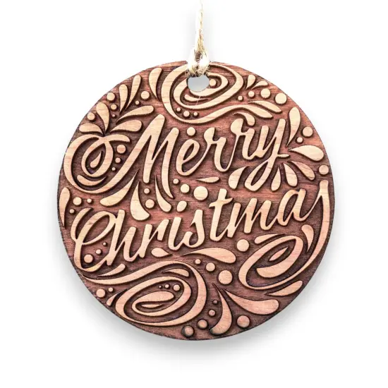 Merry Christmas - Raw Cedar Ornament 3x3in {1}
