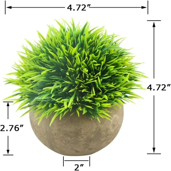 Mini Artificial Plants, Plastic Fake Green Grass Faux Greenery Topiary Shrubs with Grey Pots for Bathroom Home Office D&eacute;cor, House Decorations (2) {2}