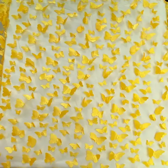 1 Yard Yellow 3D Butterfly Satin Mesh Fabric for Costumes, Dresses, and Event Decor 54 Inch Wide {1}