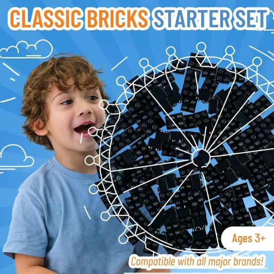 Strictly Briks Classic Bricks Starter Kit, Black, 144 Pieces, 2x2 Inches, Building Creative Play Set for Ages 3 and Up, 100% Compatible with All Major Brick Brands {2}
