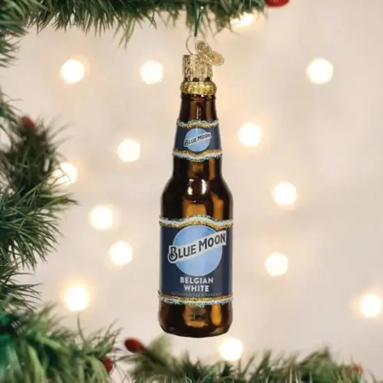 World Christmas Blue Moon Bottle - 1 Glass Ornament 4.5 Inch, Glass 4.5 Inch Blue Moon Longneck Bottle Summer Tree Ornament , Ornament Brewery Ale Beer Beverage Brown {3}