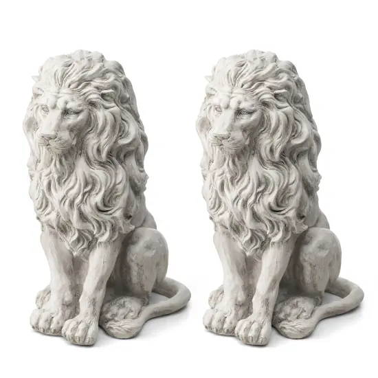 Set of 2 20.75"H/27.75"H MGO White Guardian Sitting Lion Statue 2pcs-20.75"H White {8}