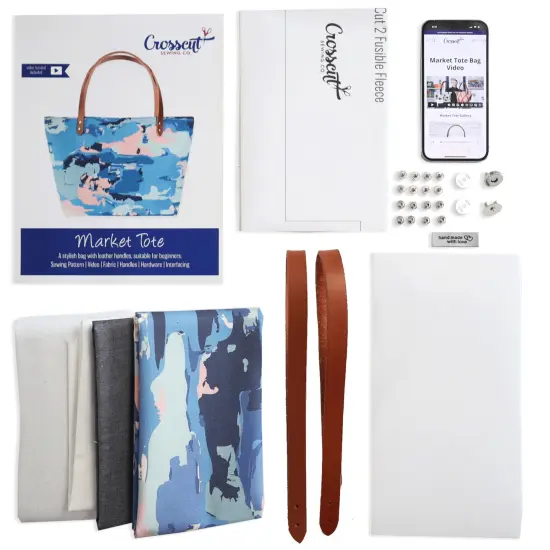 Crosscut Sewing Co.&reg; Market Tote Bag Sewing Project Kit for Beginners with Fabric, Instructions and Video Abstract cloud {3}