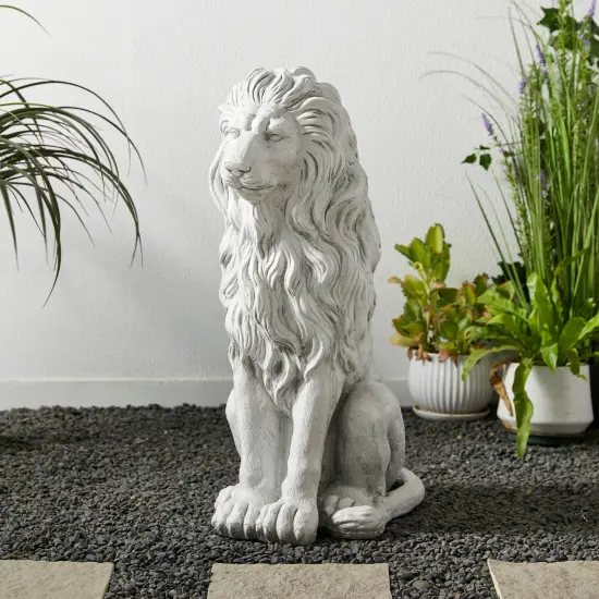 Set of 2 20.75"H/27.75"H MGO White Guardian Sitting Lion Statue 2pcs -27.75"H White {3}