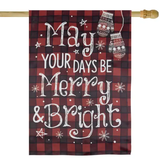 Northlight Red Buffalo Plaid Merry and Bright Christmas House Flag 28" x 40" {4}