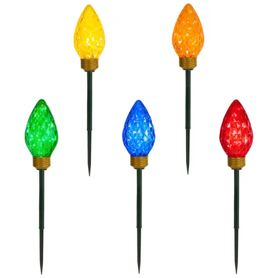 Northlight LED Lighted C9 Style Christmas Pathway Lawn Stakes - 8 ft - Multi - 5-Count {3}