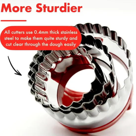 3 Pcs Biscuit Cutter Set Fluted Round Cookie Cutters Handle Red Top Rubber {2}