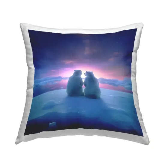 Polar Bear Duo Sunset Design by RB Throw Pillow  {1}