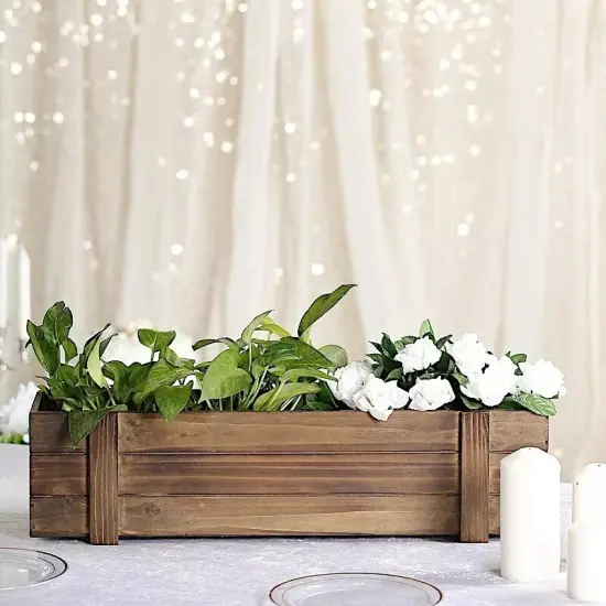 24x6-Inch Dark Brown Rectangular Wood Boxes Planter Holders Home Centerpieces {5}