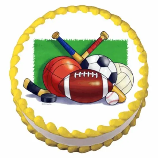 6" Round - Sports Collage Birthday - Edible Cake/Cupcake Topper {1}