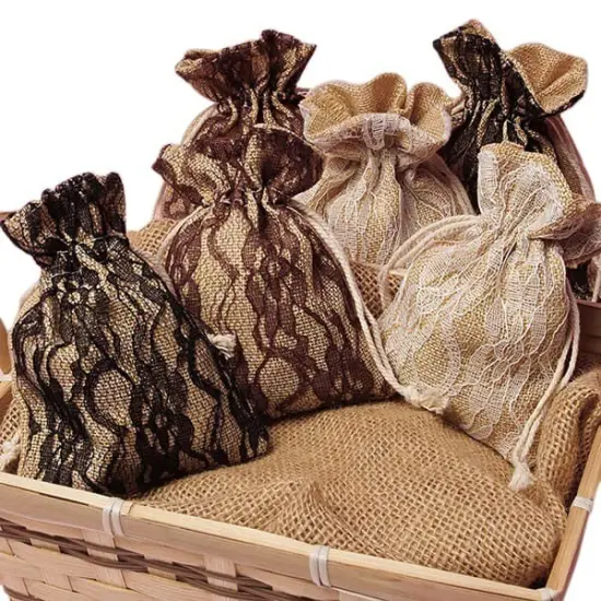 Lace and Burlap Bags 5''x6 1/2 for Charming Gift and Favor Presentation {1}