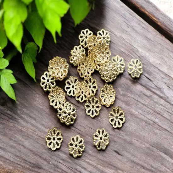 *50* 8mm 24k Gold Plated Brass Bead Caps {1}