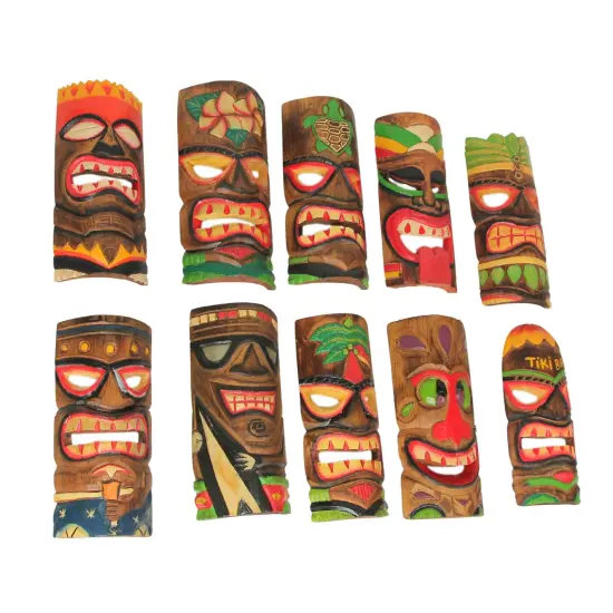 10 Piece Polynesian Party Hand Carved Island Style Wooden Tiki Masks 10 Inch {3}