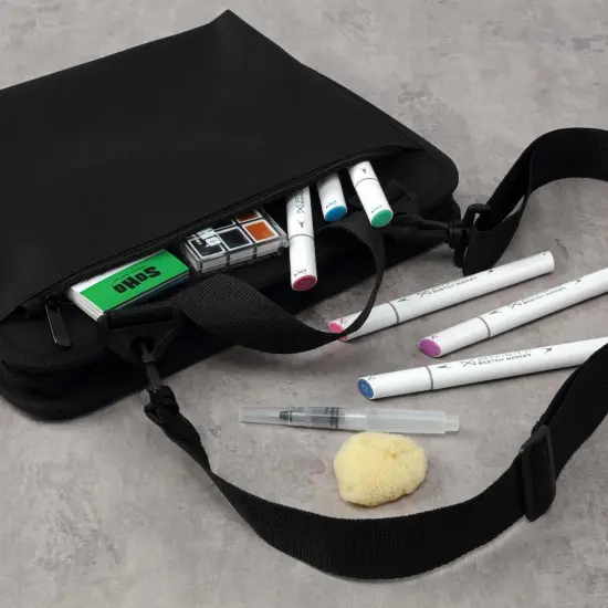 Creative Mark Sketch Folio Plus - Water-Resistant Zippered Nylon Sketch Padfolio, Black Art Travel Bag for Plein Air Artists, Holds 9x12 Sketchbook, Pockets for Brushes, Pencils & Accessories {6}