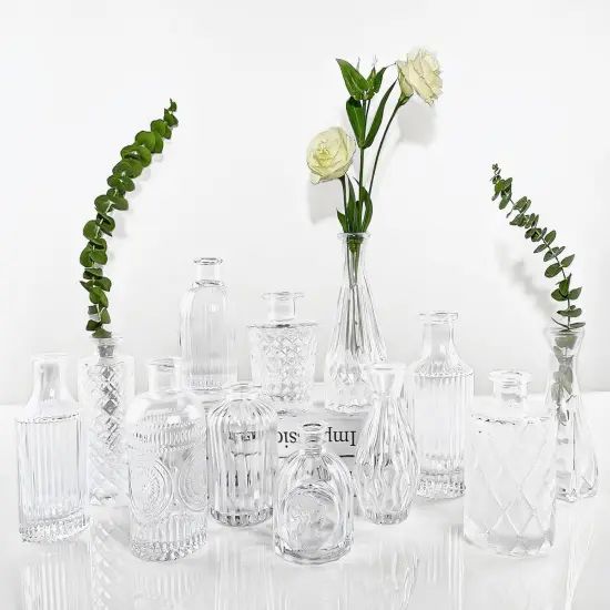 12pcs Glass Bud Vases Set - Mini Vintage Vases for Flowers Clear {1}