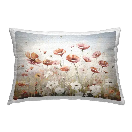 Mixed Poppies Meadow Design by Ramona Murdock Outdoor Printed Pillow {1}