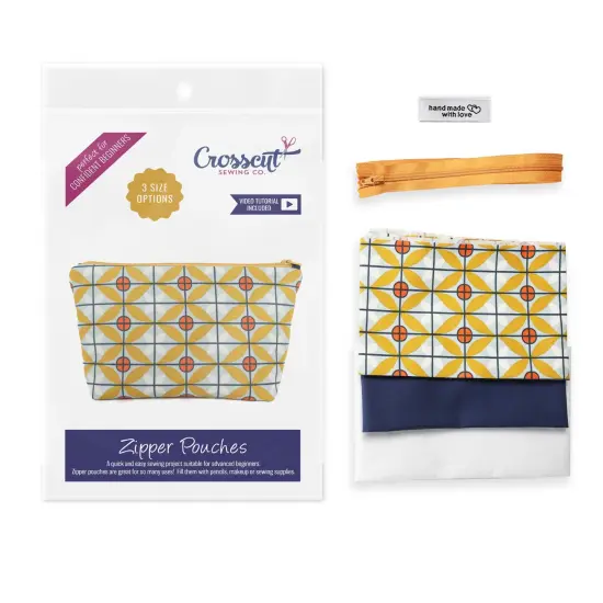 Crosscut Sewing Co.&reg; Zipper Pouch Sewing Project Kit for Beginners with Fabric, Instructions and Video Tile {1}