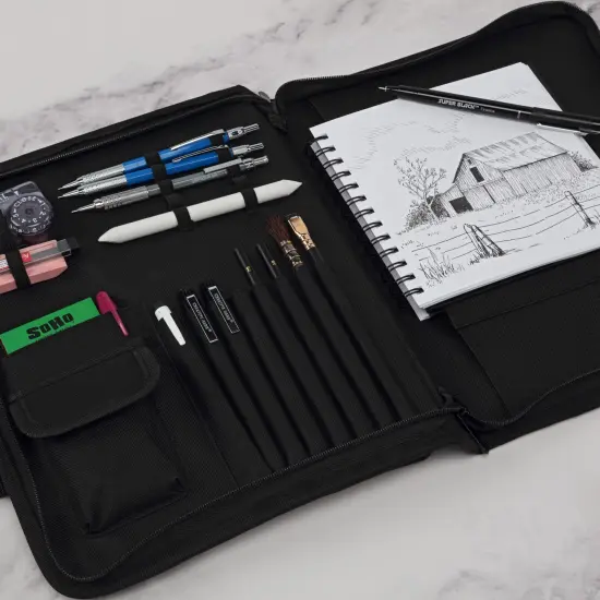 Creative Mark Sketch Folio Plus - Water-Resistant Zippered Nylon Sketch Padfolio, Black Art Travel Bag for Plein Air Artists, Holds 9x12 Sketchbook, Pockets for Brushes, Pencils & Accessories {4}