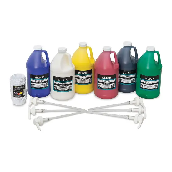 Blick Student Tempera Paints - Set of 6, Pump Kit, Basic Colors, Half Gallon {2}