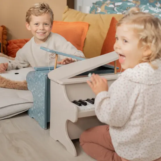 Label Label: Wooden Piano - Blue - Musical Instrument Toy, Dragonfly & Nature Design, 15 White-10 Black Keys, Closing Lid, 16.5 x 12.5 x 16", Kids 3+ {6}