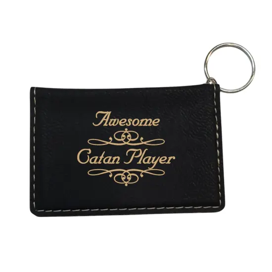 Keychain ID Holder Wallet - Worlds most awesome Catan Player - Leather Rawhide/Black {3}