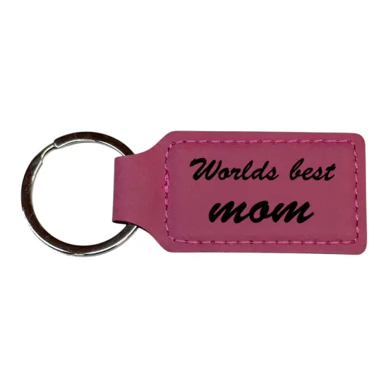 Keychain - Rectangle - Worlds best mom - Leather Black/Silver {3}