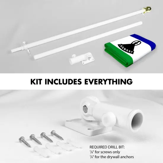 G128 Combo Pack: 6 Ft Tangle Free Aluminum Spinning Flagpole (White) & Lesotho Basotho Flag 3x5 Ft, LiteWeave Pro Series Printed 150D Polyester | Pole with Flag Included {2}