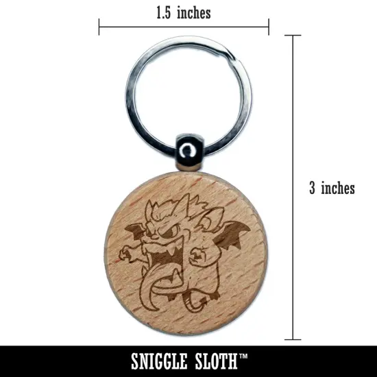 Little Big Mouth Monster Devil Demon Engraved Wood Round Keychain Tag Charm {2}