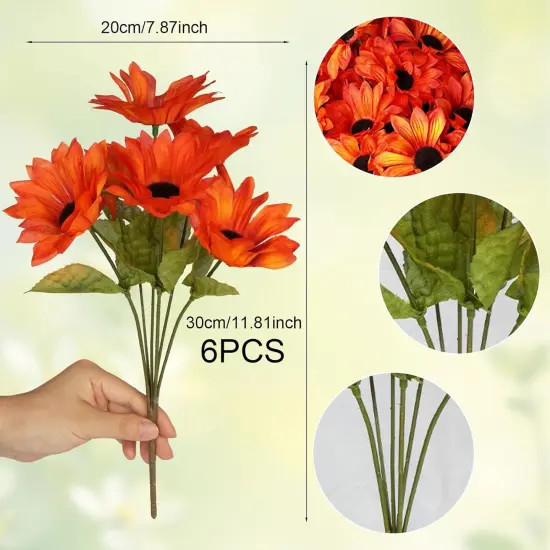 6 Bundles Artificial Fall Flowers (Orange Red) {2}