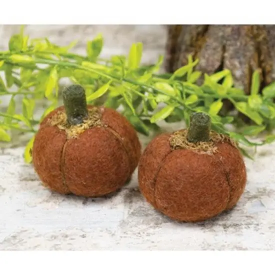 Felt Mini Pumpkins with Moss and Raffia, Rustic Fall Decor Set of 2 {1}
