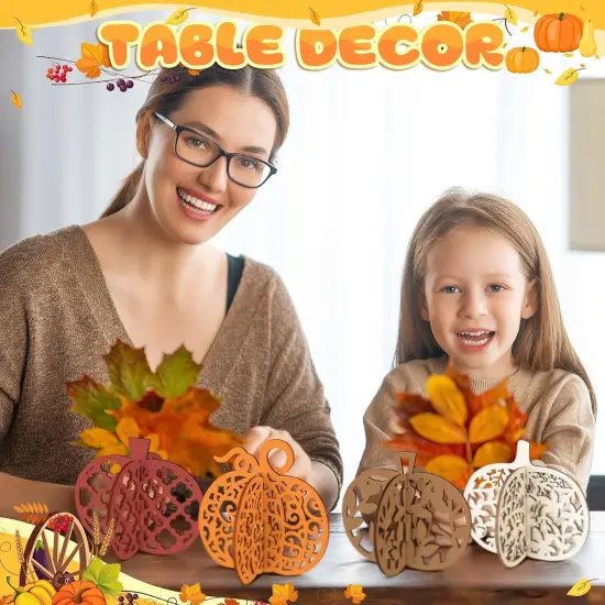 60 Pcs Fall Crafts Set 48 Pcs Wooden Pumpkin {2}