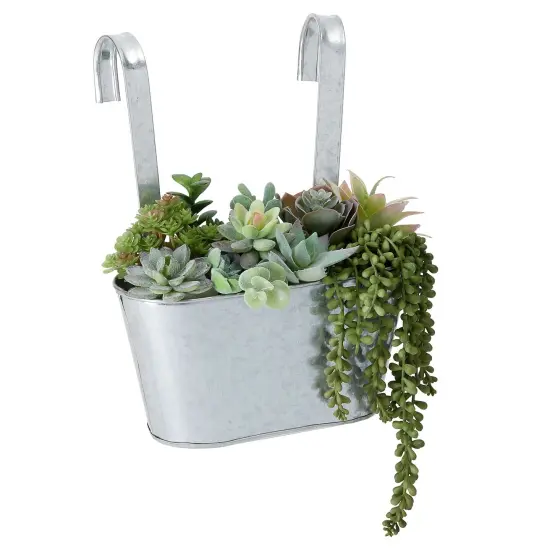 2 Pack Large Galvanized Metal Hanging Bucket Planter Flower Pots for Railing, Fence, Balcony, Wall Decor, and Garden, Indoors and Outdoors (5 x 4.5 x 10 Inches) {7}