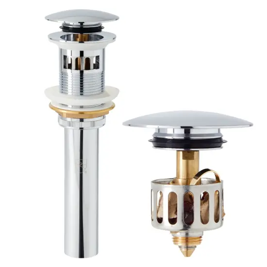 Polished Chrome Vessel Sink Drain Pop Up Stopper with Detachable Basket, 2.6 x 8.5 in Silver {1}