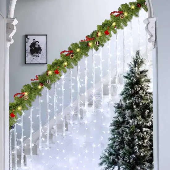 9 FT Artificial Christmas Garland, Pre-Lit 50 LED Battery Operated Lighted {6}