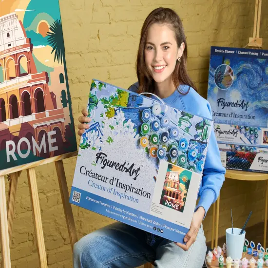 Figured'Art Paint by Numbers for Adults with Frame Travel Poster Rome 16"x20" - Craft Art Painting DIY Kit Canvas Already Stretched on a Wooden Frame {2}
