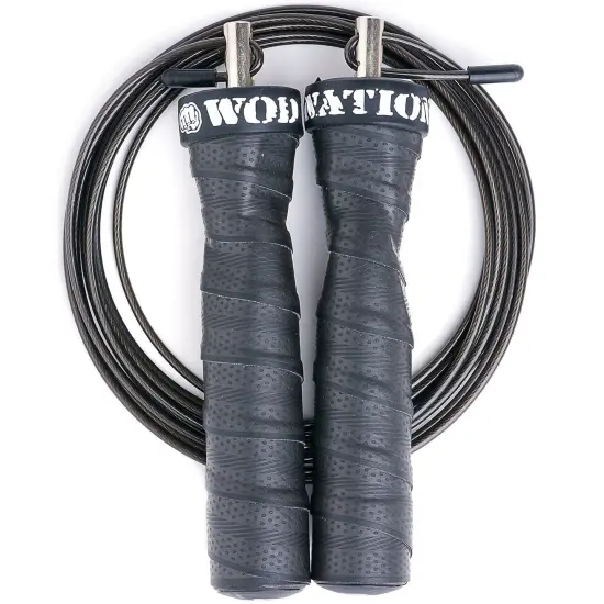 WOD Nation Attack Speed Adjustable Jump Rope With Unique Two Cable Skipping Workout System, One Thick and One Light 11 Foot Cable, Perfect for Double Unders For High Intense, Fits Men and Women Black {2}