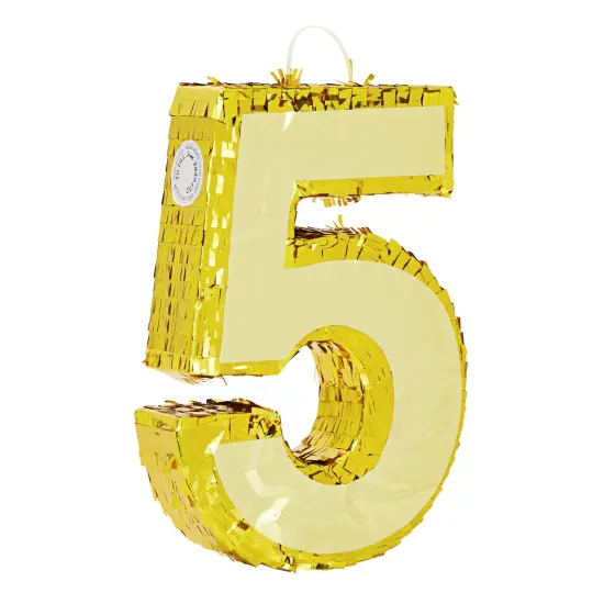 Juvale Gold Foil Number 5 Pinata for Kids Ages 3-14 Birthday Party Decorations, Centerpieces, Anniversary Celebrations, Small (15.5 x 10.5 x 3 In) {1}