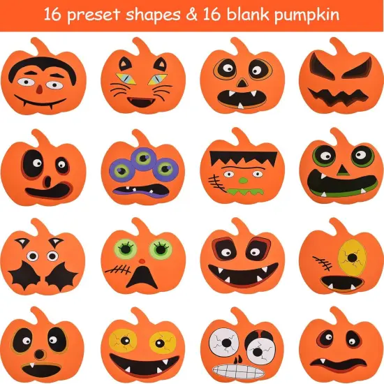 32 PCS Halloween Foam Pumpkin Craft Kit and Pumpkin Stickers {4}